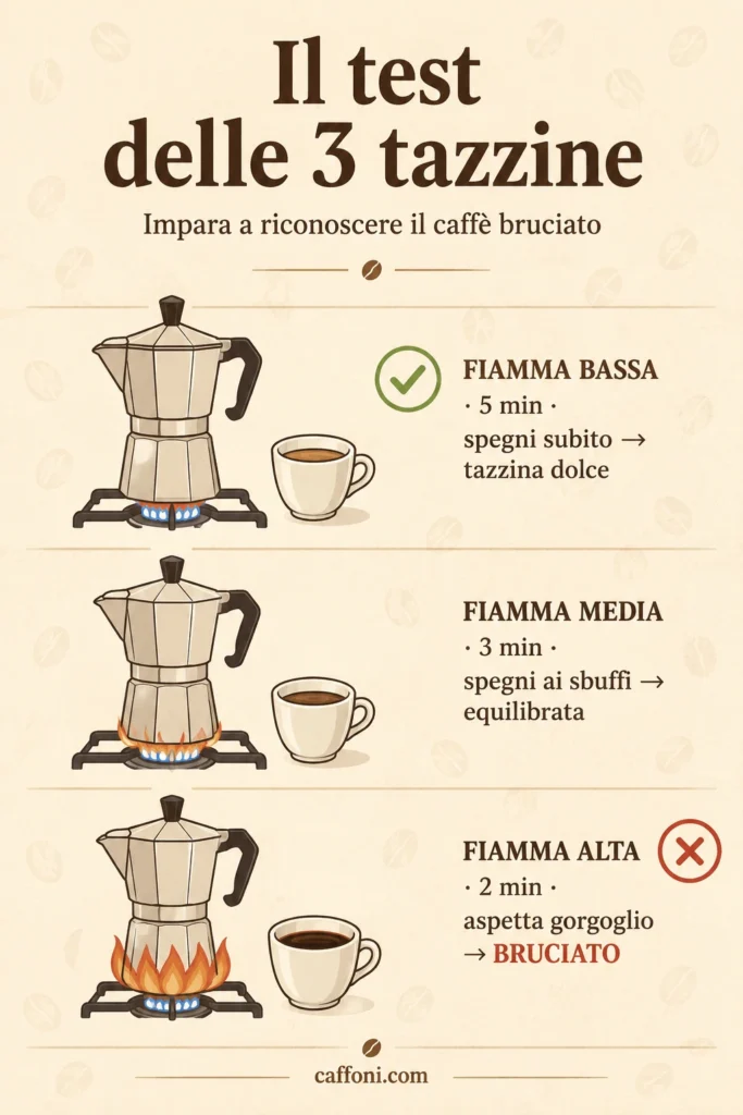 Il test delle 3 tazzine: come riconoscere il caffè bruciato con la moka