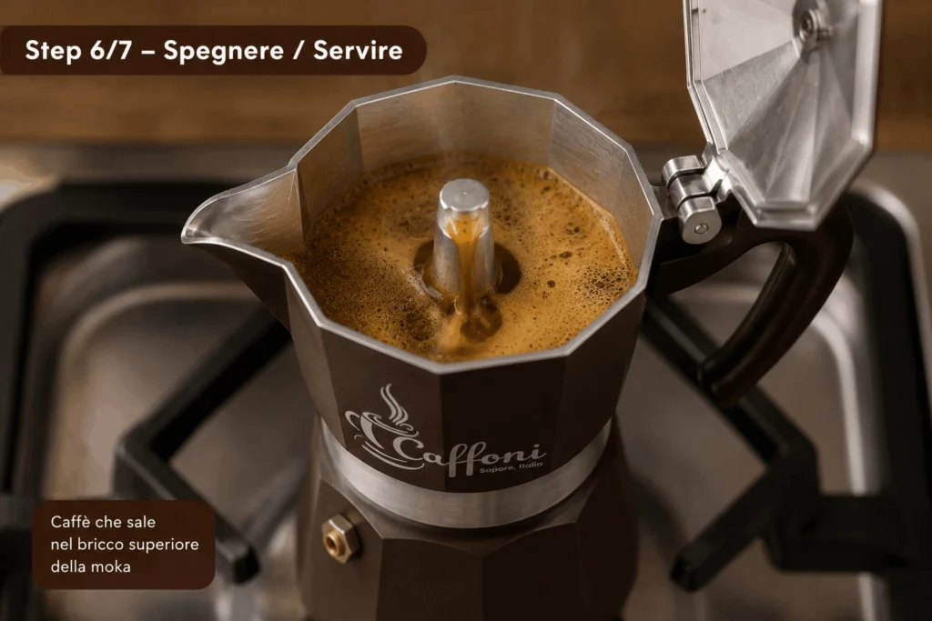 Caffè che sale nel bricco superiore della moka