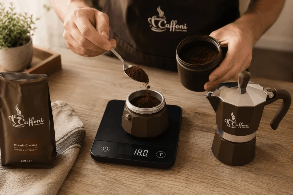 Macinatura media del caffè per moka, simile al sale fino