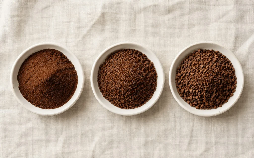 Confronto tra macinatura fine per espresso, media per moka e grossa per filtro
