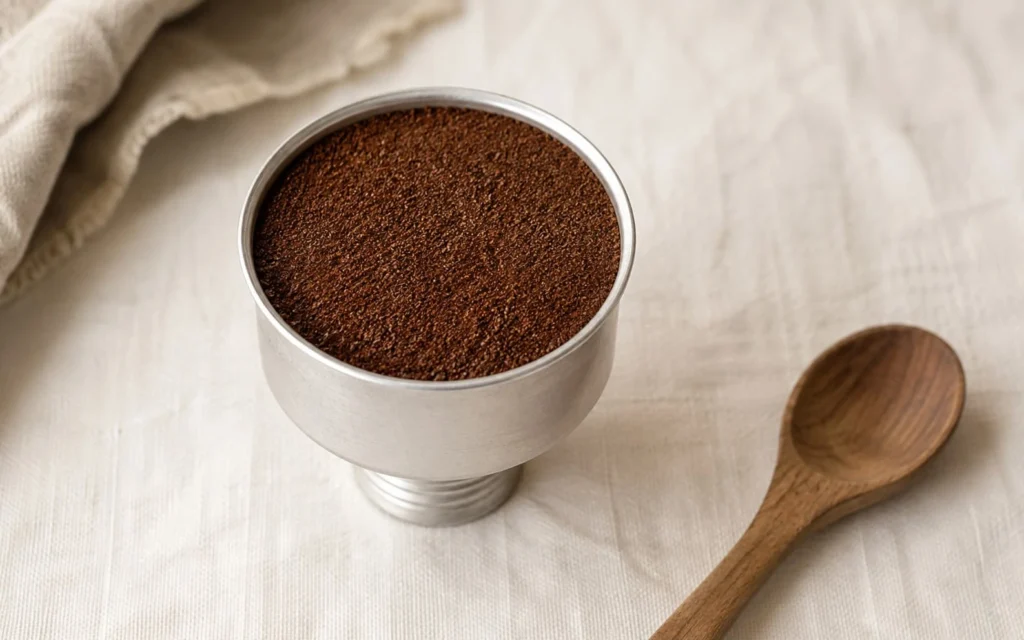 Filtro della moka riempito raso senza pressare, la dose corretta

